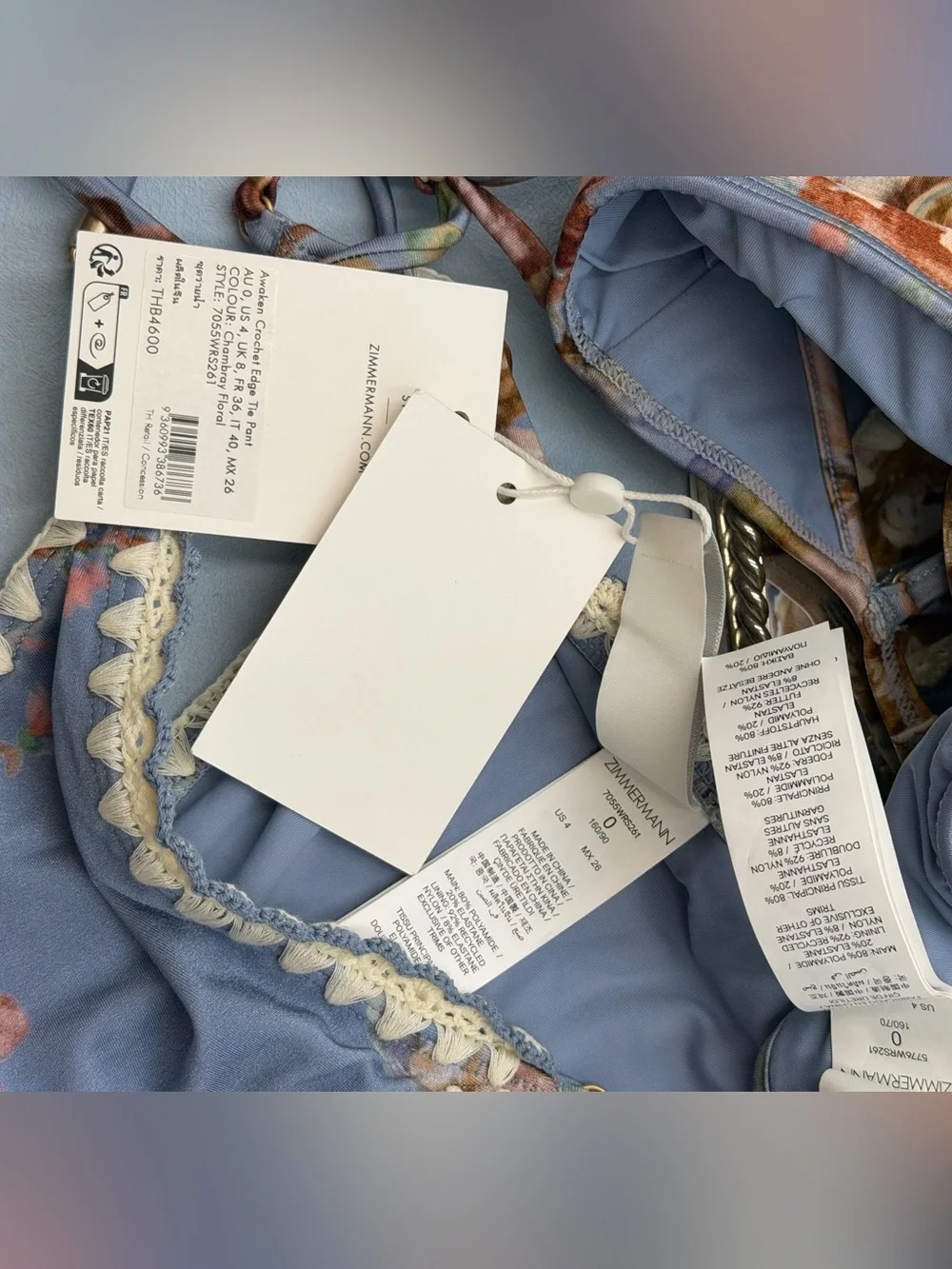 🆕 ZIMMERMANN 🧿 NWT Awaken Crochet Frill Bikini, Spliced Floral - Sz 0 US 4